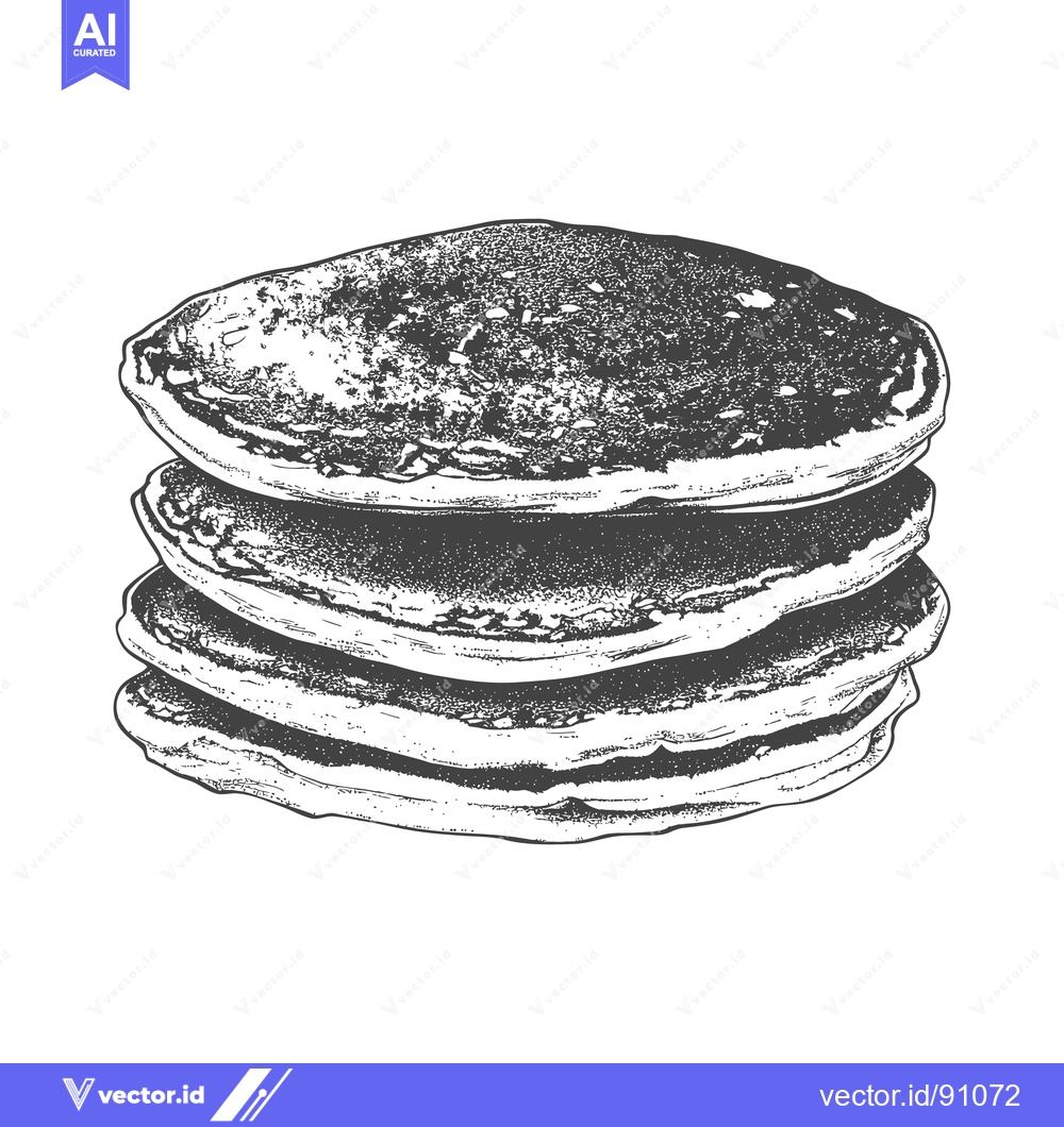 Premium Vector of A stack of four pancakes drawn in a vintage style