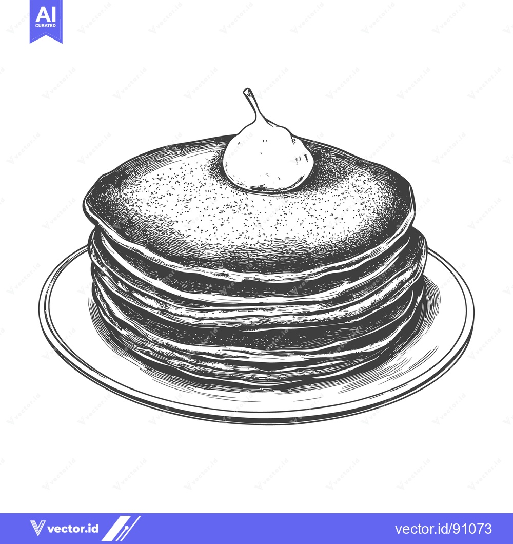 Premium Vector dari A tall stack of pancakes with a dollop of cream on top