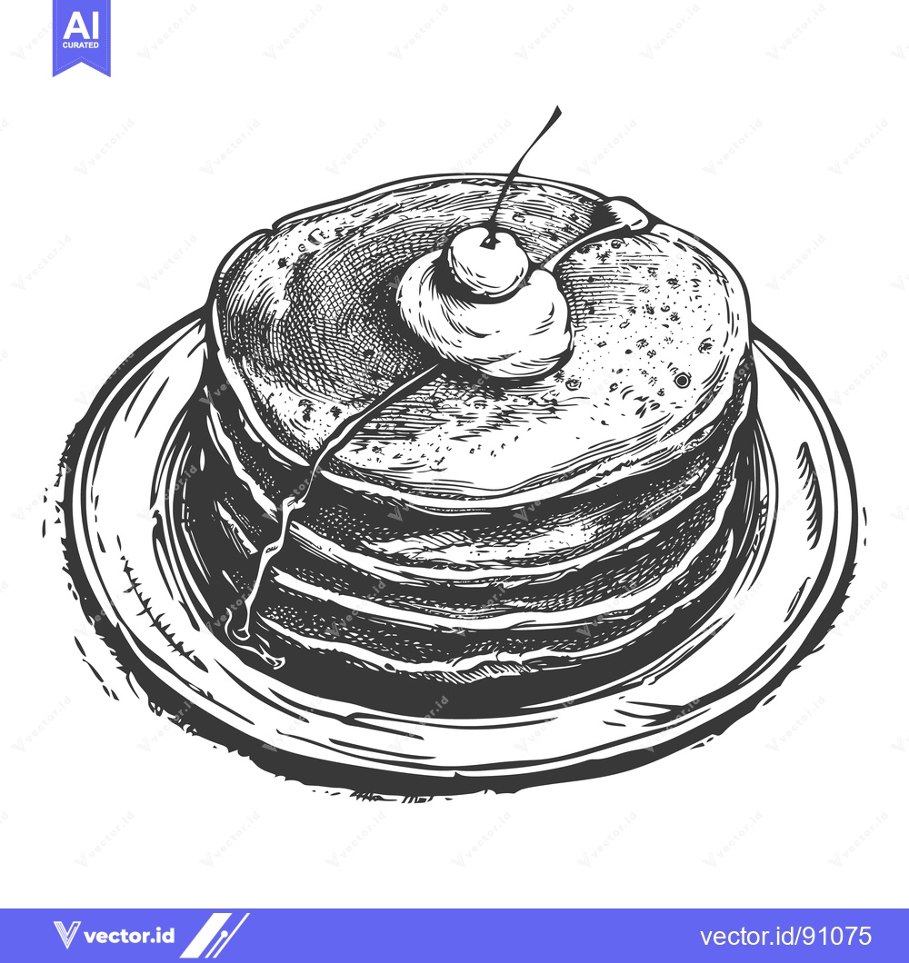 Premium Vector dari A stack of pancakes topped with a cherry and whipped cream