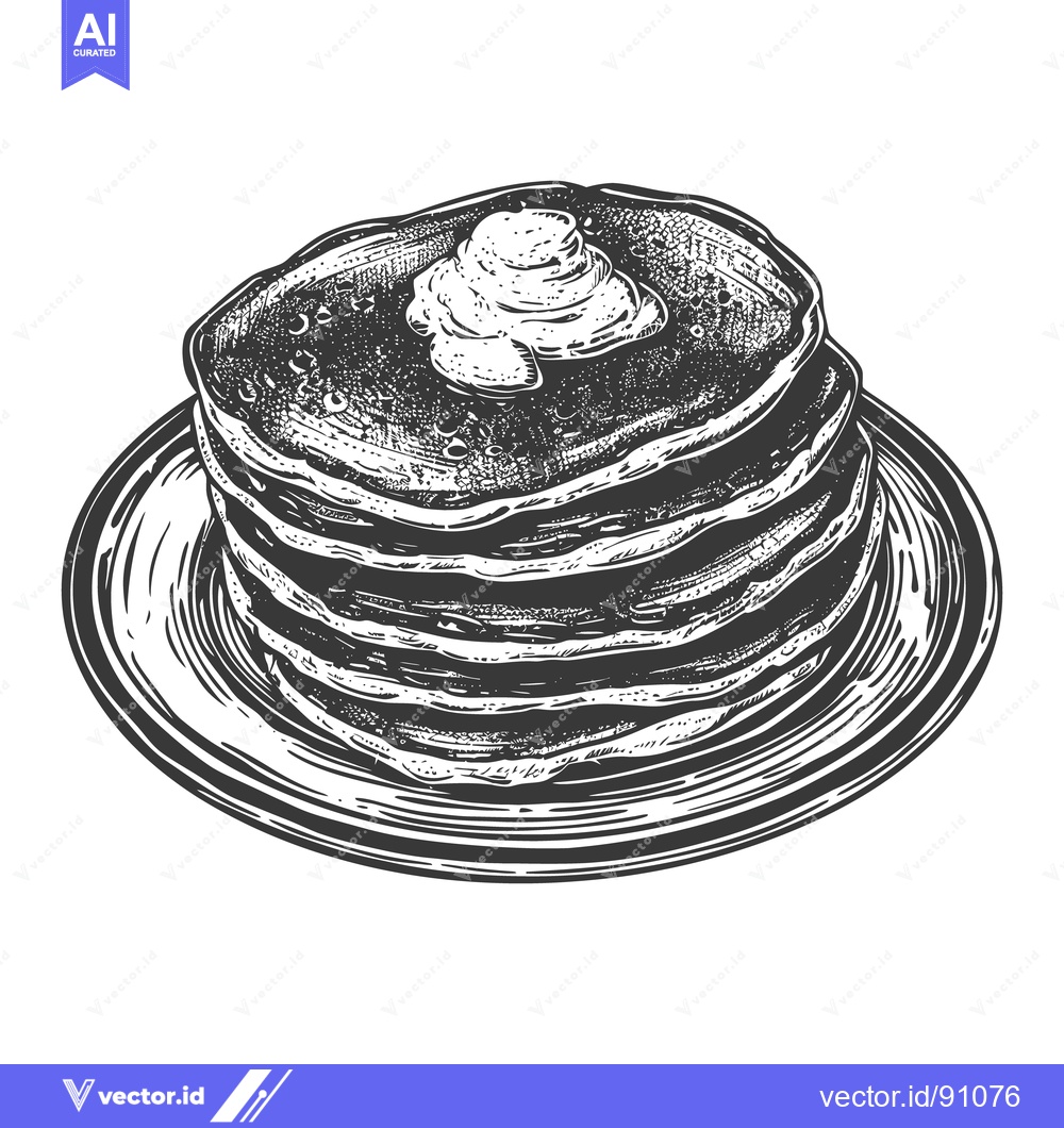 Premium Vector dari A tall stack of pancakes with butter on a plate