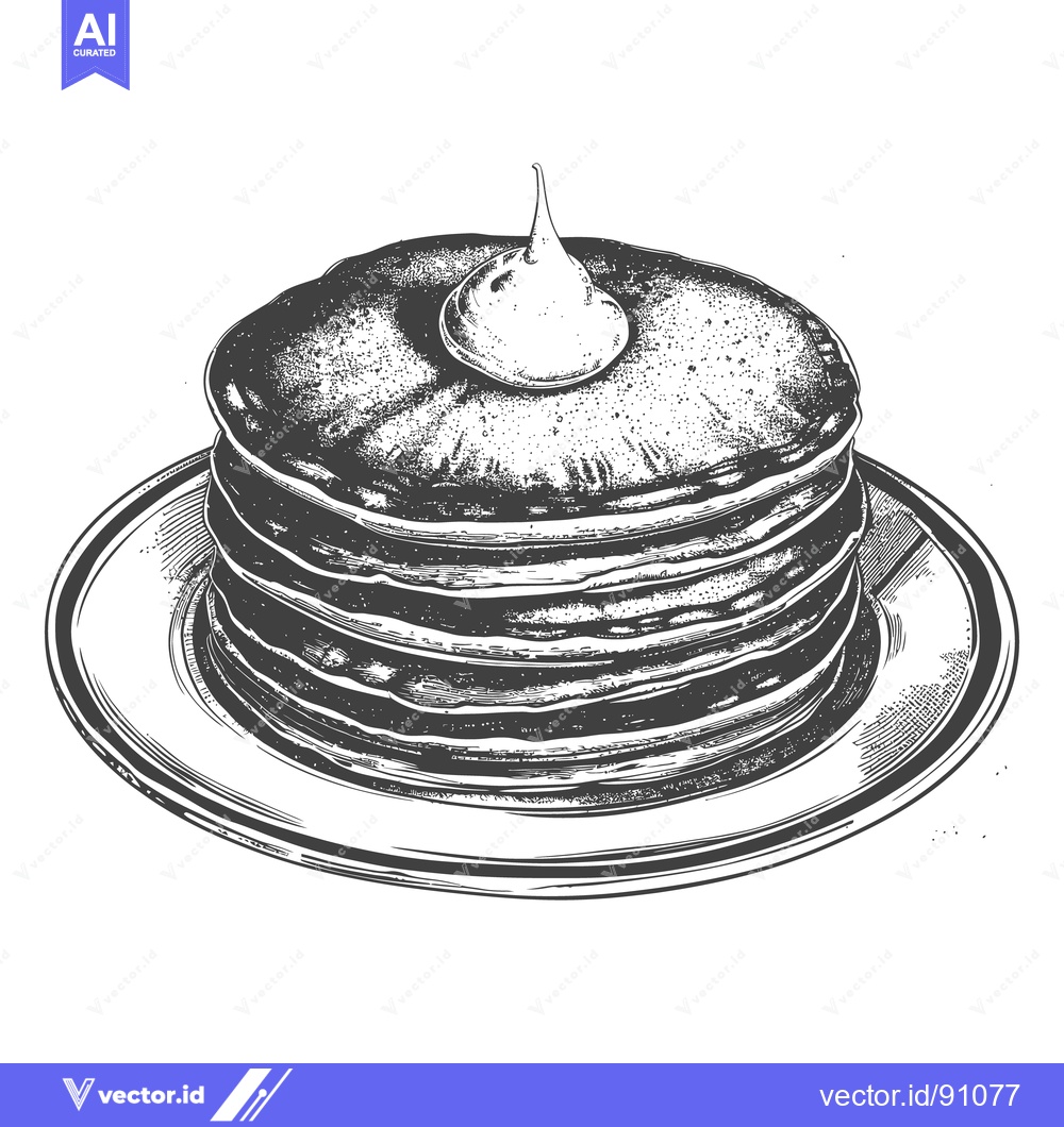 Premium Vector dari A stack of pancakes served with a dollop of cream