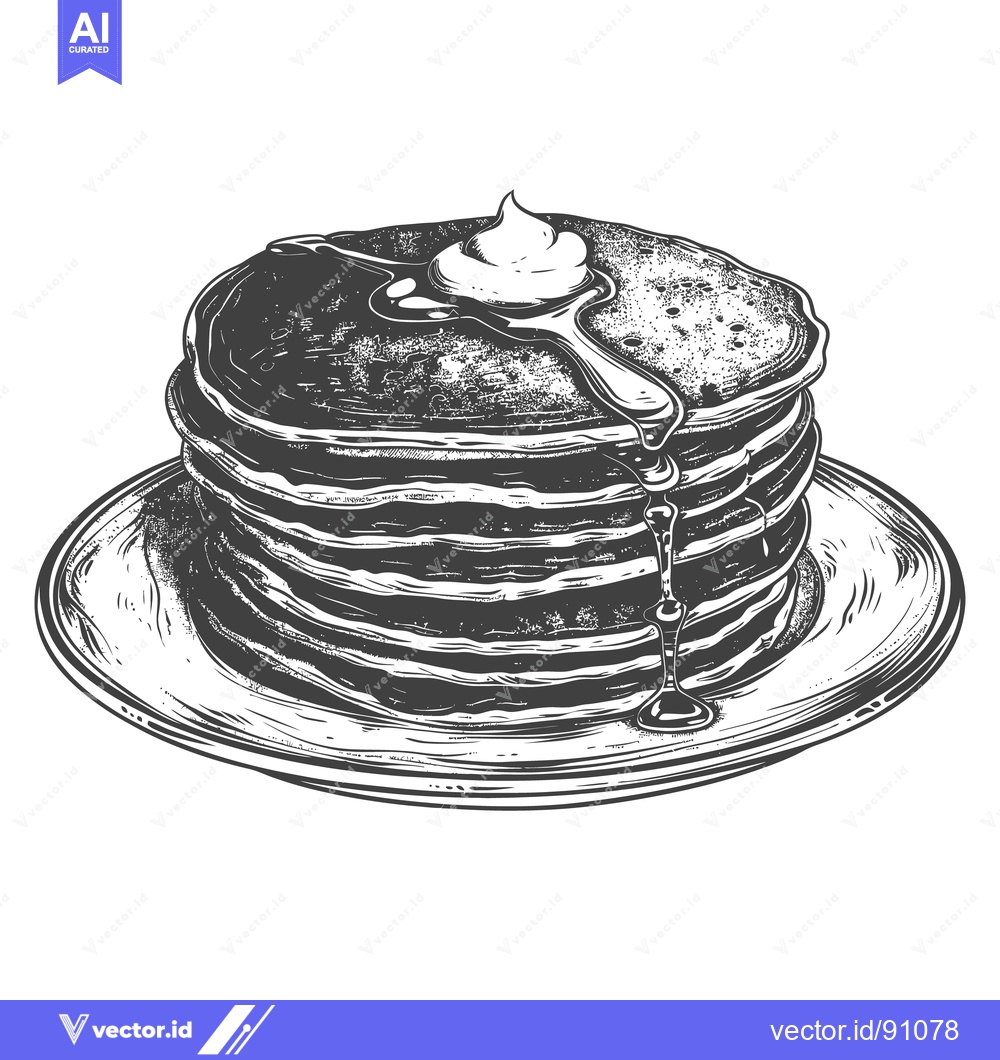 Premium Vector dari A stack of delicious pancakes served with syrup and cream