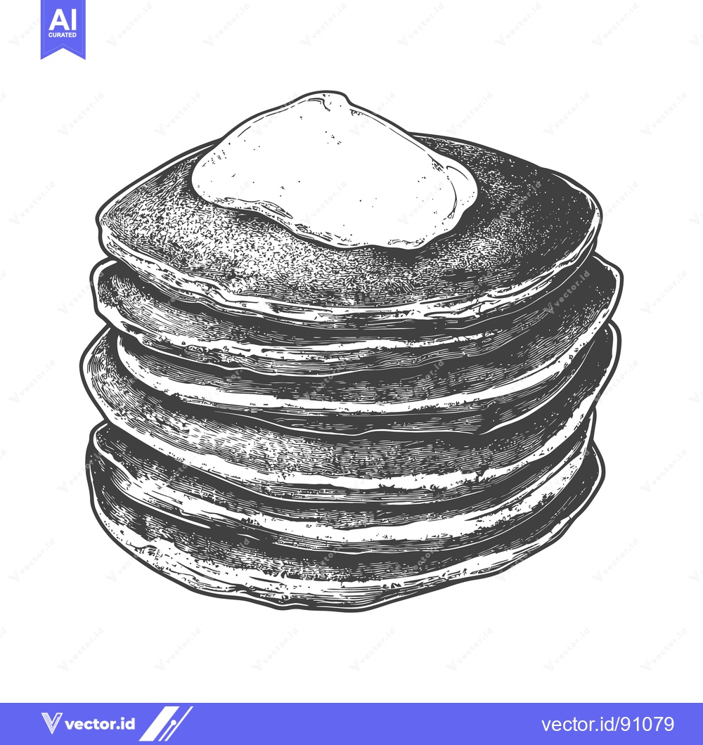 Premium Vector dari A Stack Of Delicious Pancakes Served With Whipped Cream