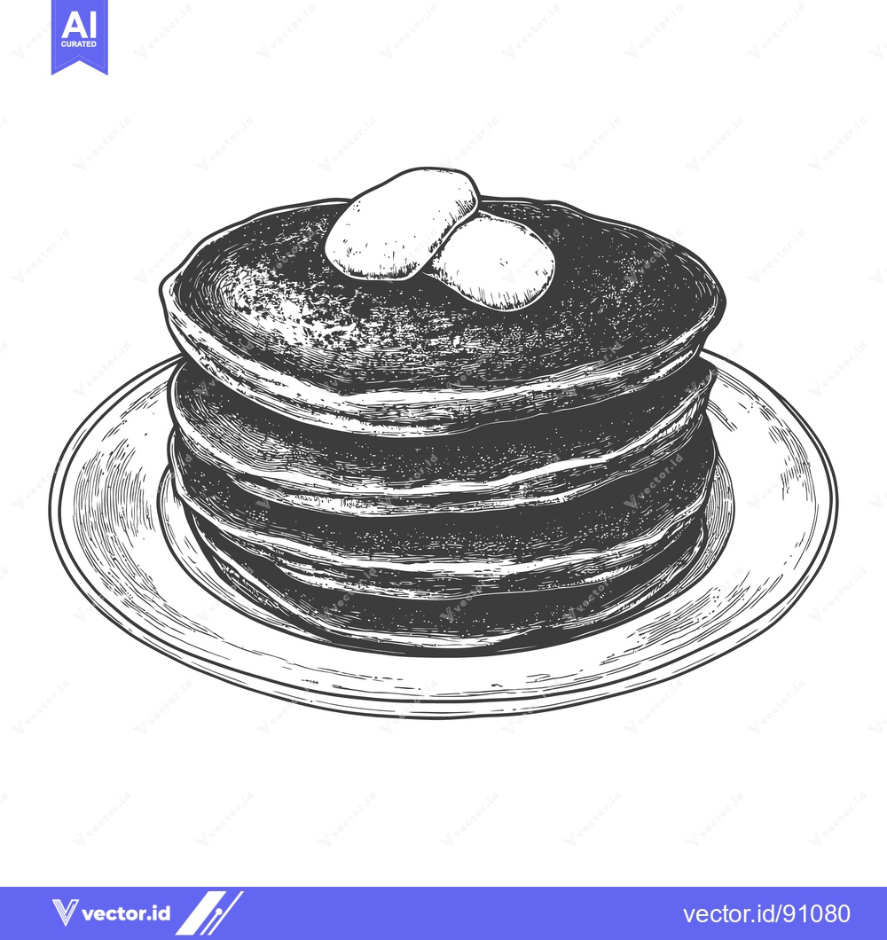 Premium Vector dari A stack of pancakes topped with butter on a plate