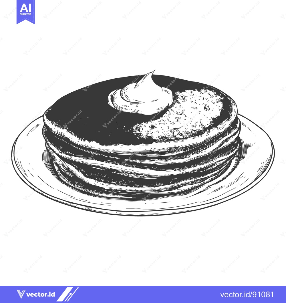 Premium Vector dari A stack of fluffy pancakes topped with cream on a plate