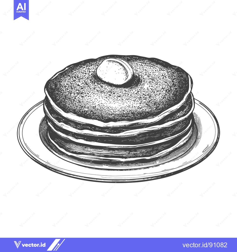 Premium Vector of A Stack of Pancakes with Butter on a Ceramic Plate