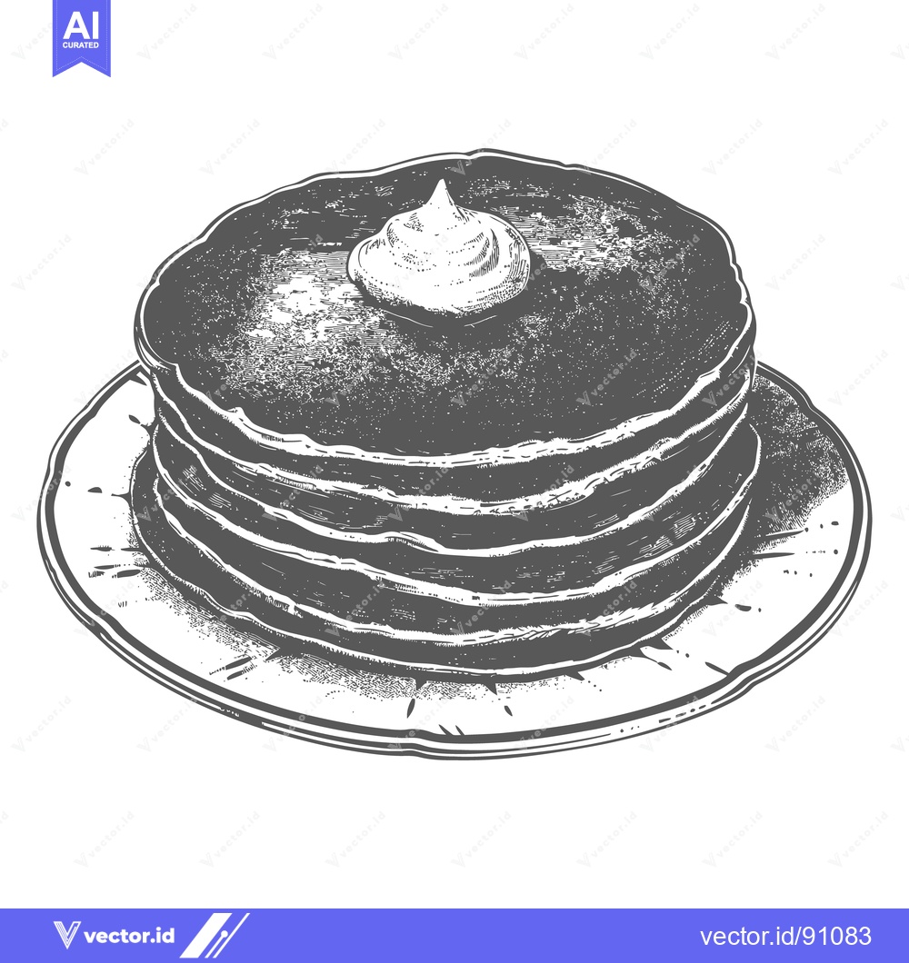 Premium Vector dari A stack of pancakes topped with a dollop of cream on a plate