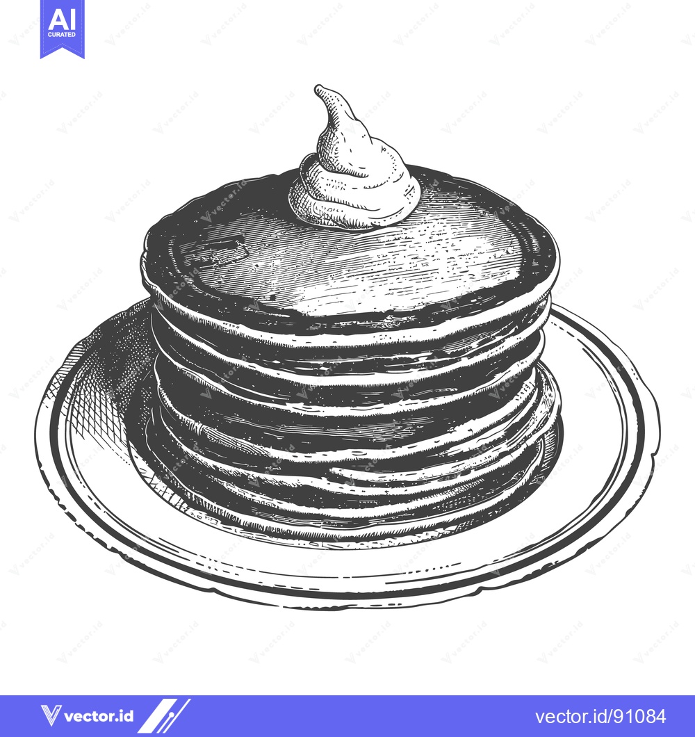Premium Vector dari A stack of pancakes topped with whipped cream on a plate