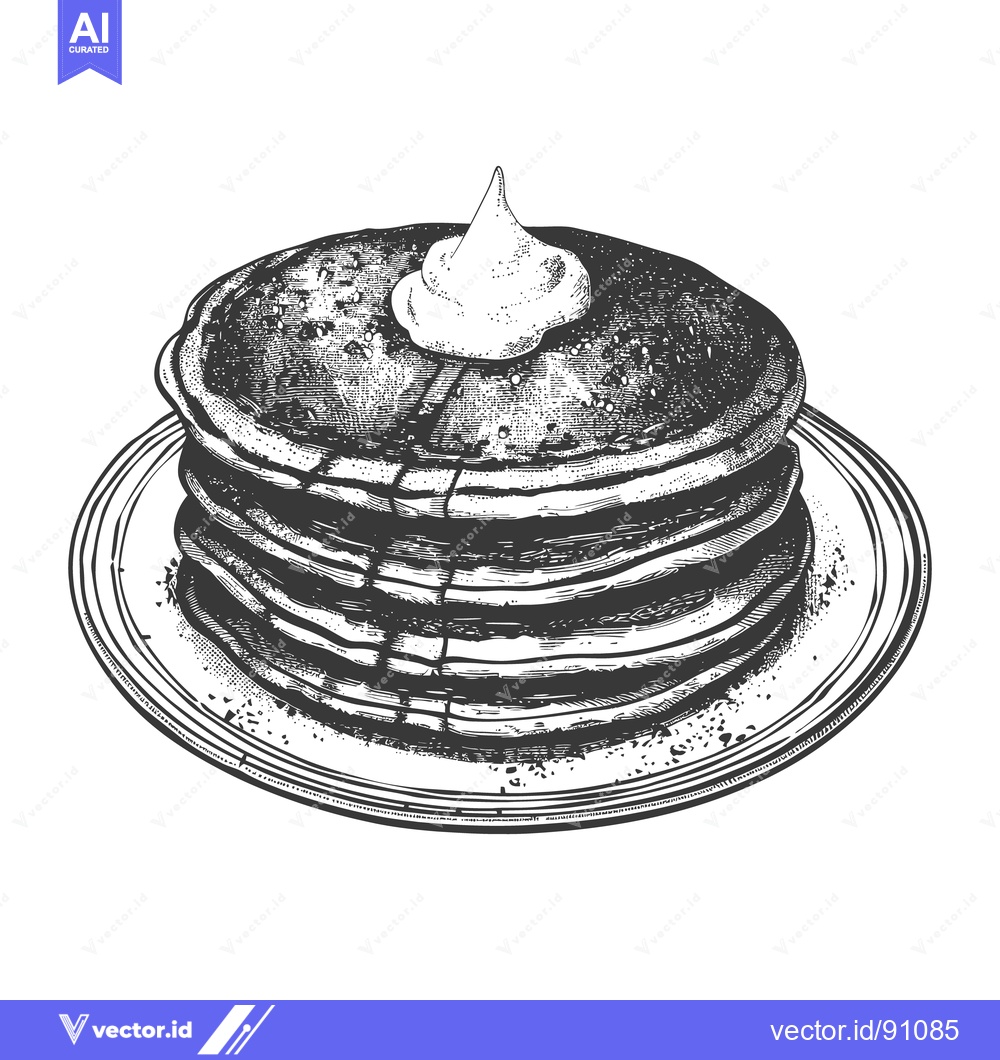 Premium Vector dari A stack of pancakes topped with whipped cream on a plate
