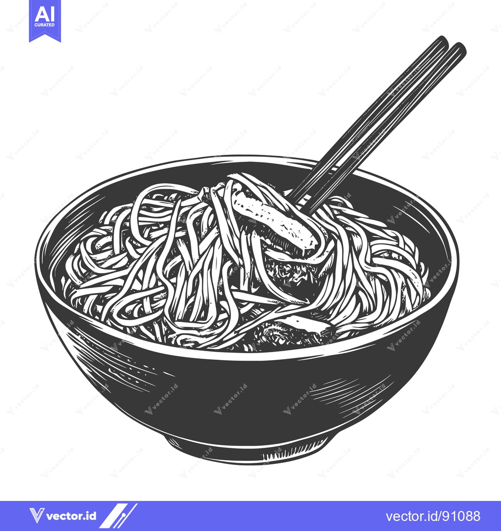 Premium Vector of A Bowl Of Noodles And Chopsticks In Black And White