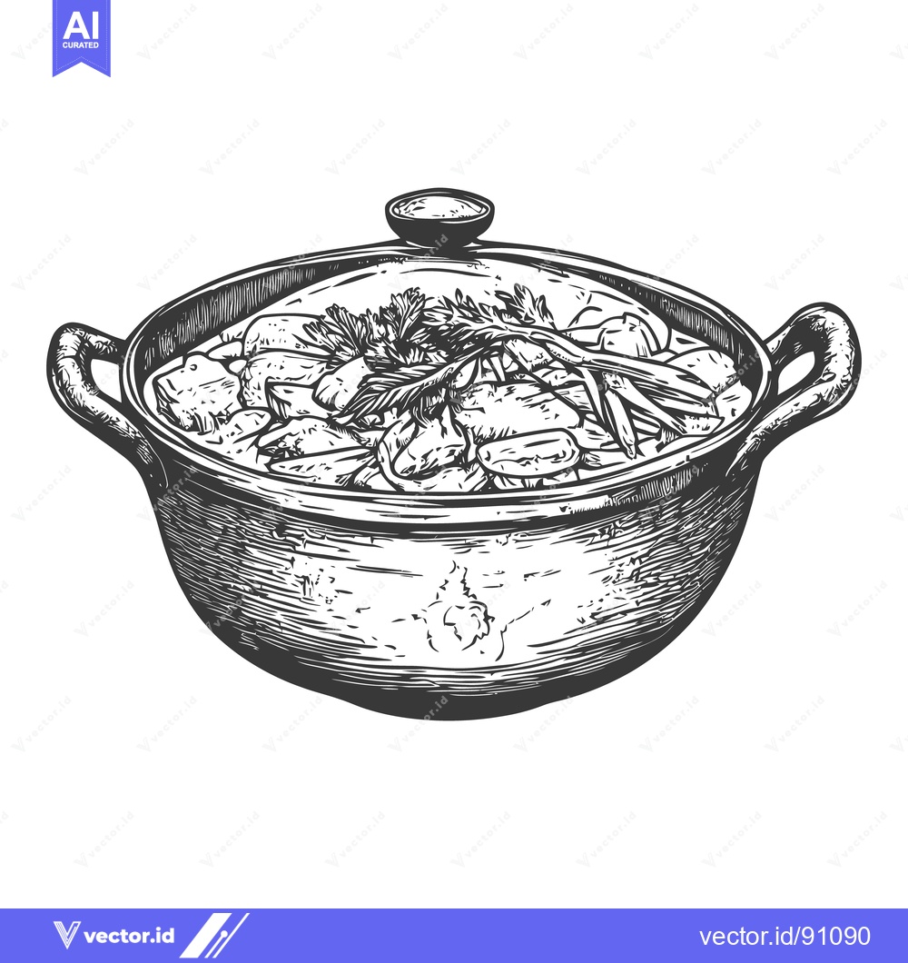 Premium Vector of A detailed vintage illustration of food in a cooking pot