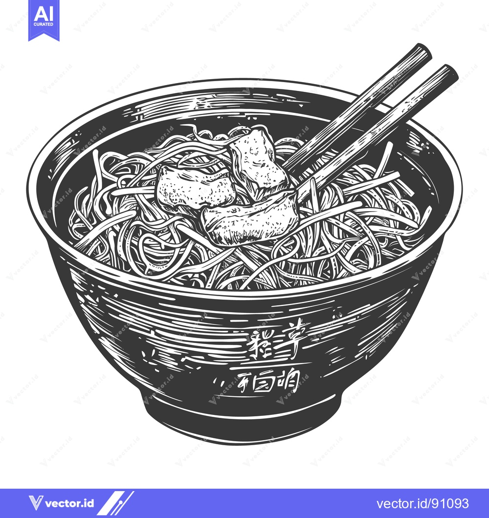 Premium Vector of A bowl of noodles with chopsticks and some meat inside