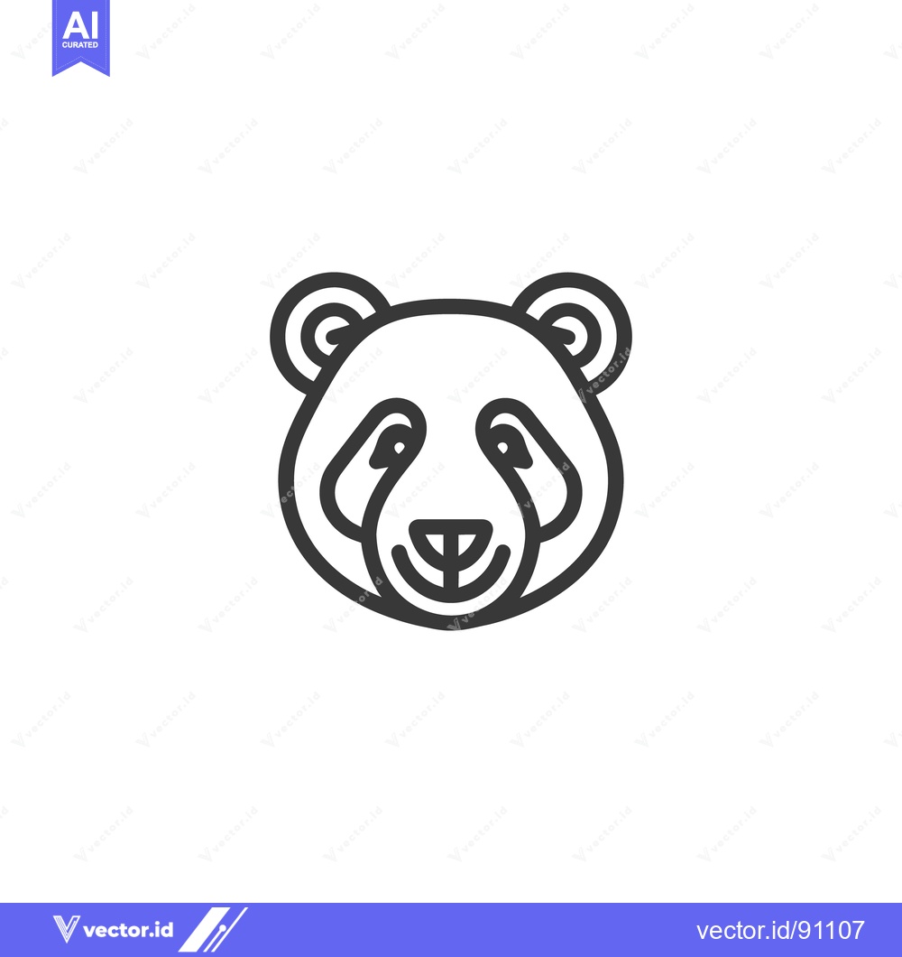 Premium Vector dari Simple black and white line art depiction of a panda face