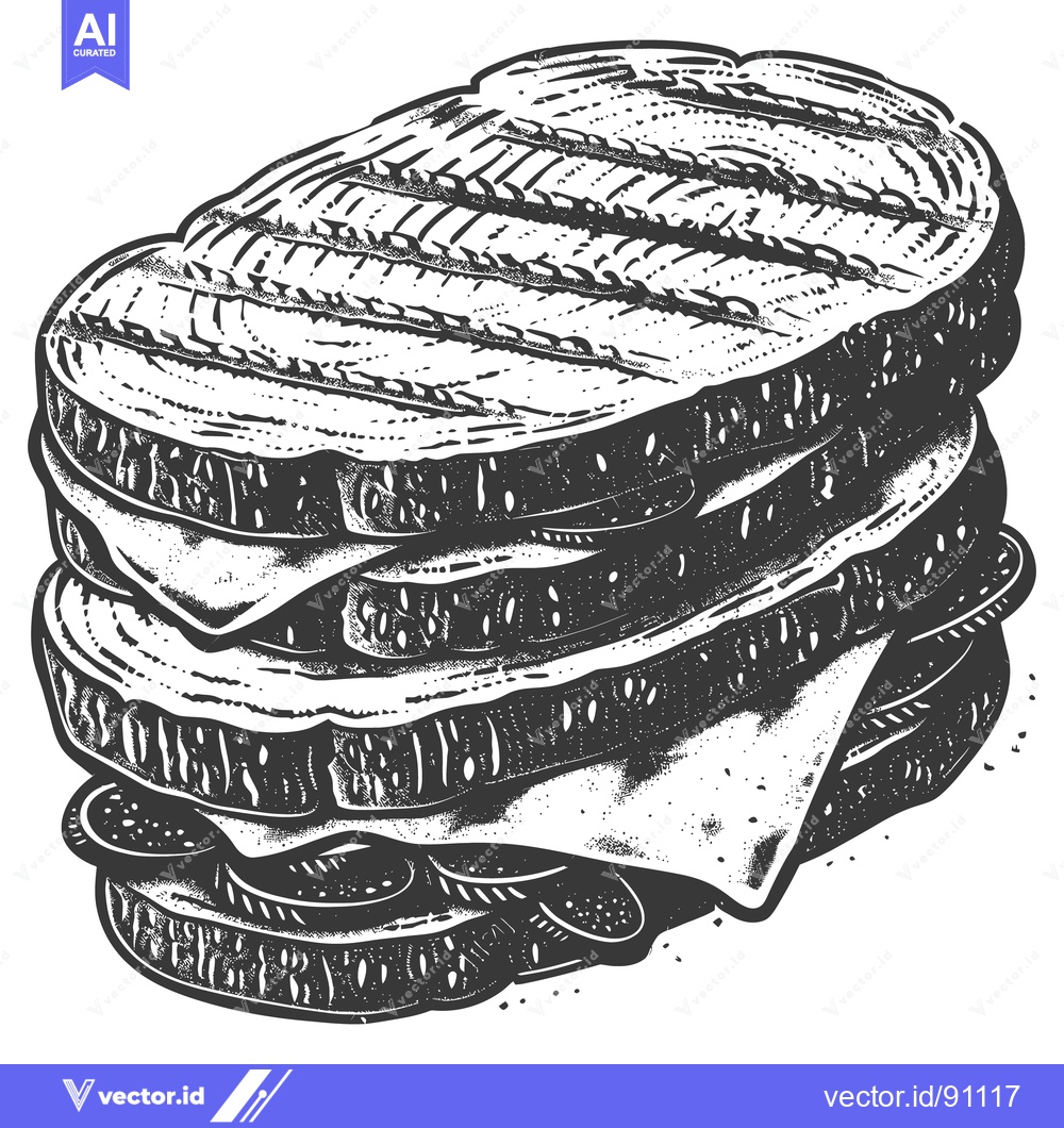 Premium Vector dari Delicious Stacked Sandwich Showing Grilled Bread Cheese and Fillings