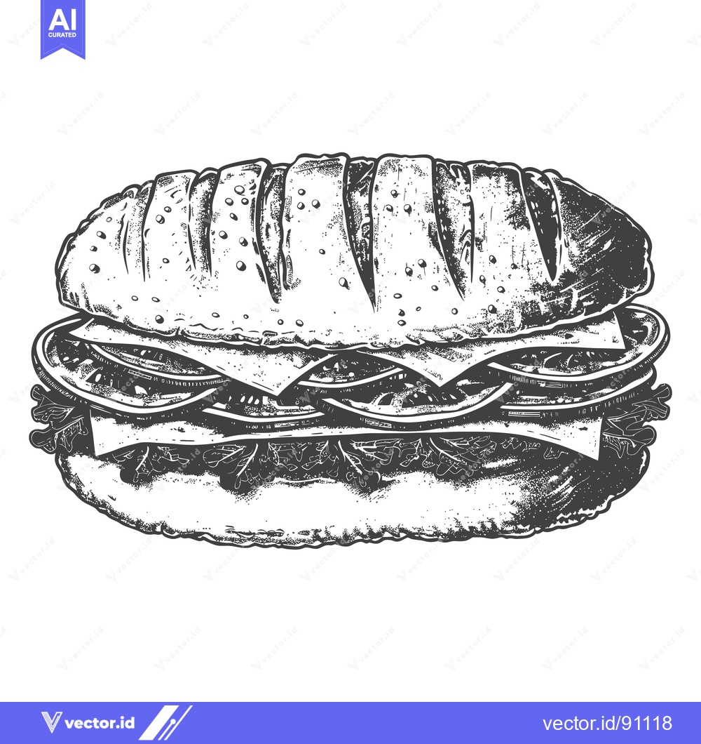 Premium Vector of A detailed monochrome illustration of a large appetizing sandwich