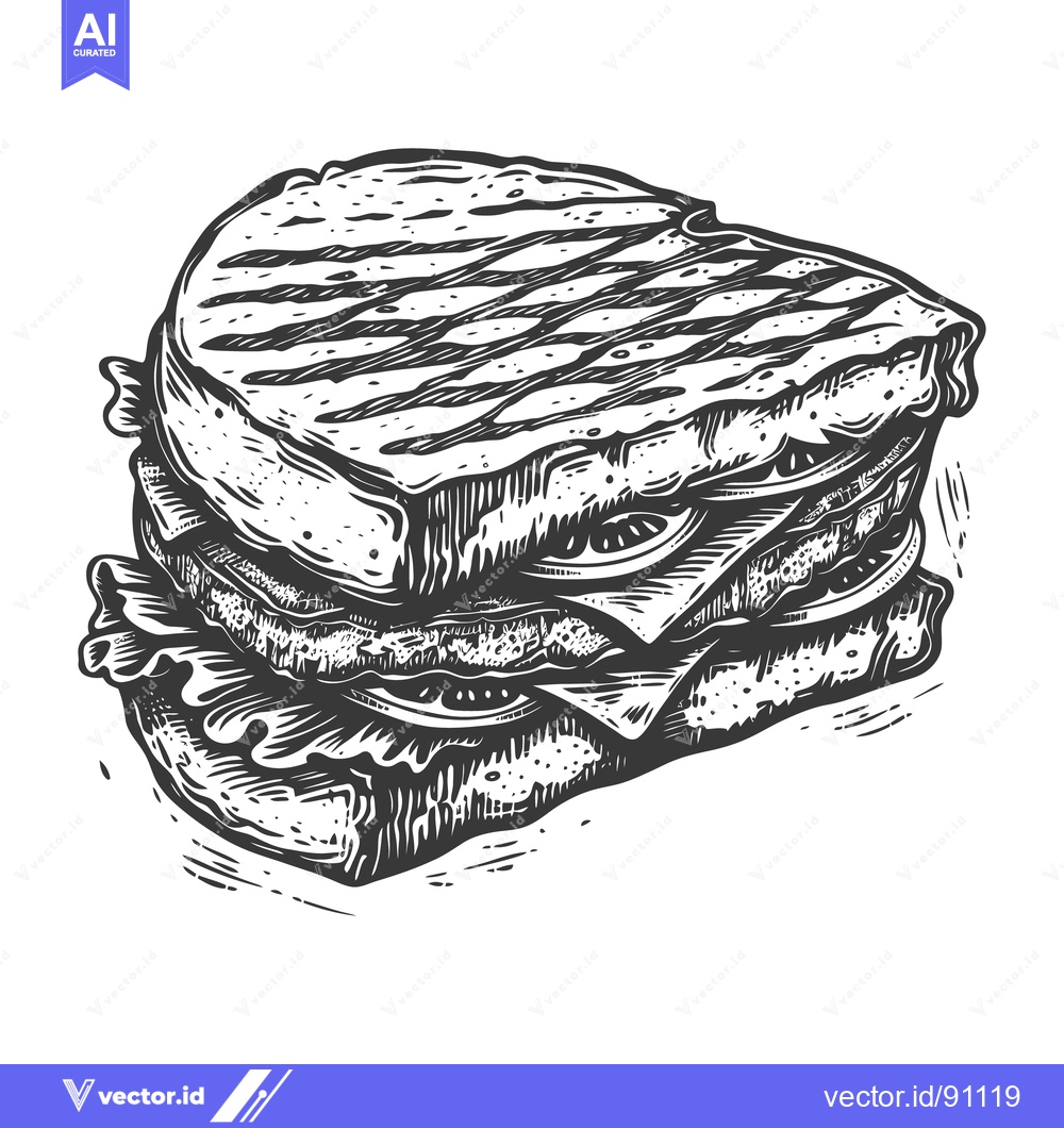 Premium Vector dari A stacked sandwich illustration featuring grilled bread and fillings