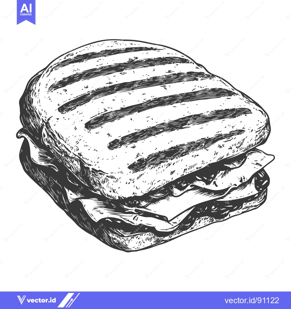 Premium Vector dari A grayscale illustration depicting a grilled sandwich with layered fil