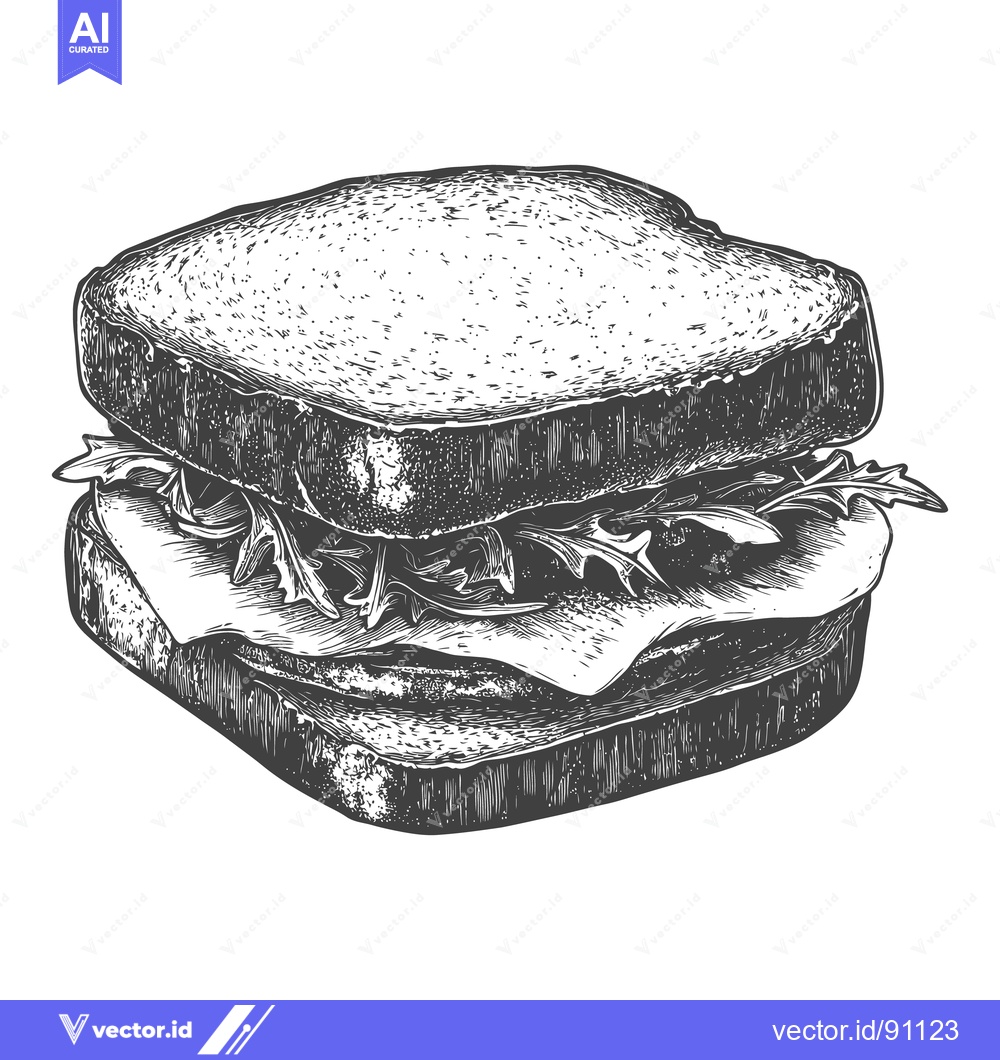 Premium Vector of A layered sandwich with bread and fresh greens is depicted