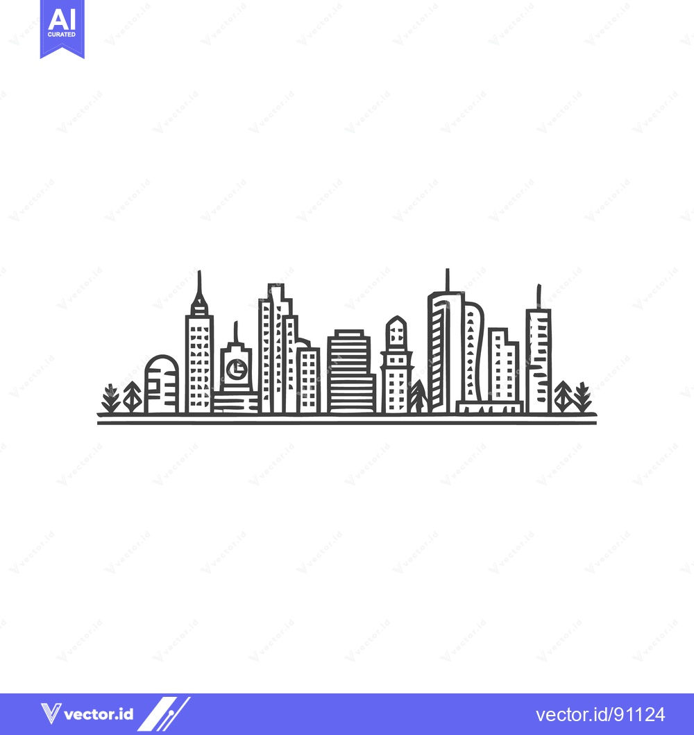 Premium Vector dari Minimalist Cityscape Outline: Modern Urban Skyline Illustration with T