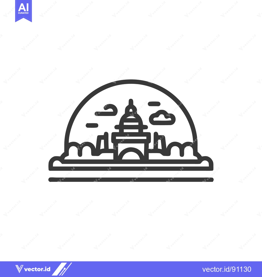 Premium Vector dari Minimalist Line Art: US Capitol Building with Clouds and Dome