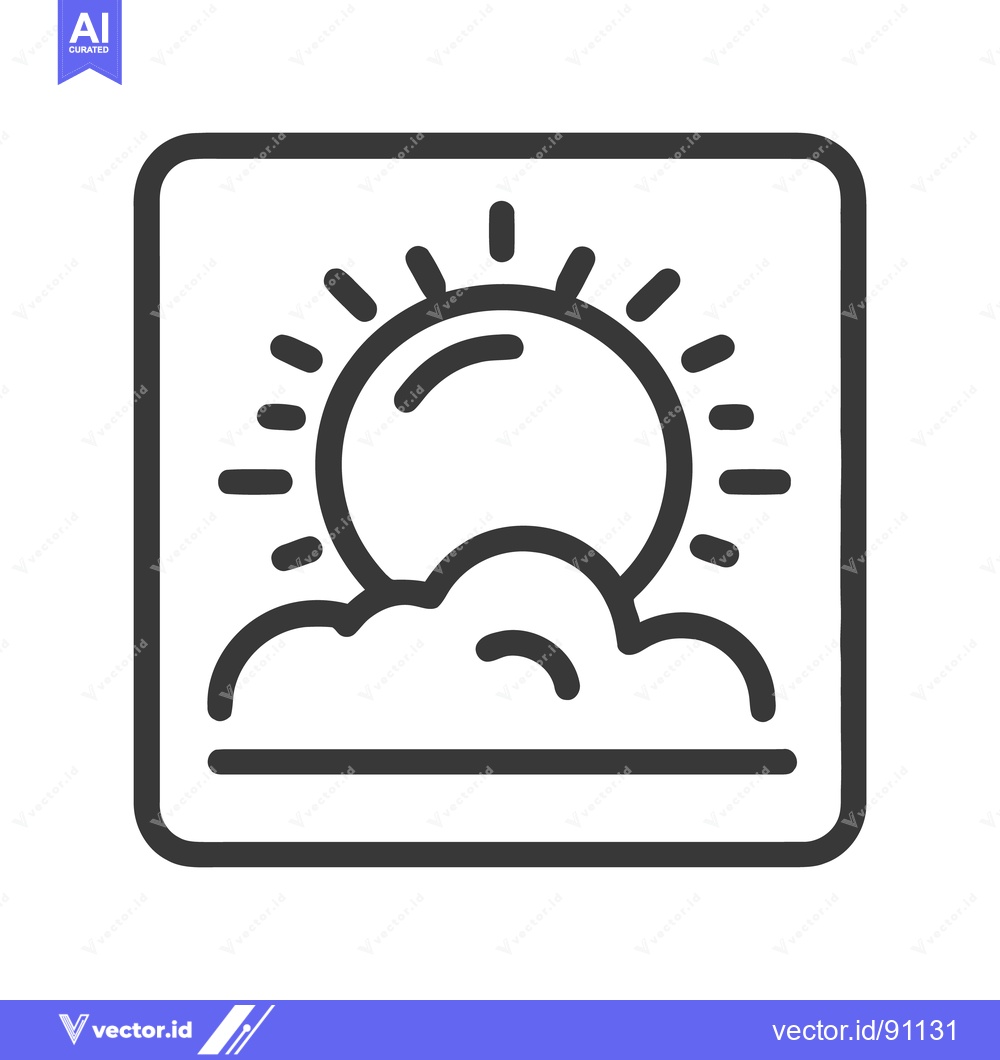 Premium Vector dari Minimalist Weather Icon: Sun Peeking Through Clouds in Rounded Square