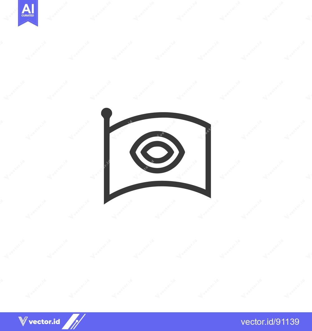 Premium Vector of Minimalist Flag Icon with Eye Symbol, Dark Gray Outline on White Backg