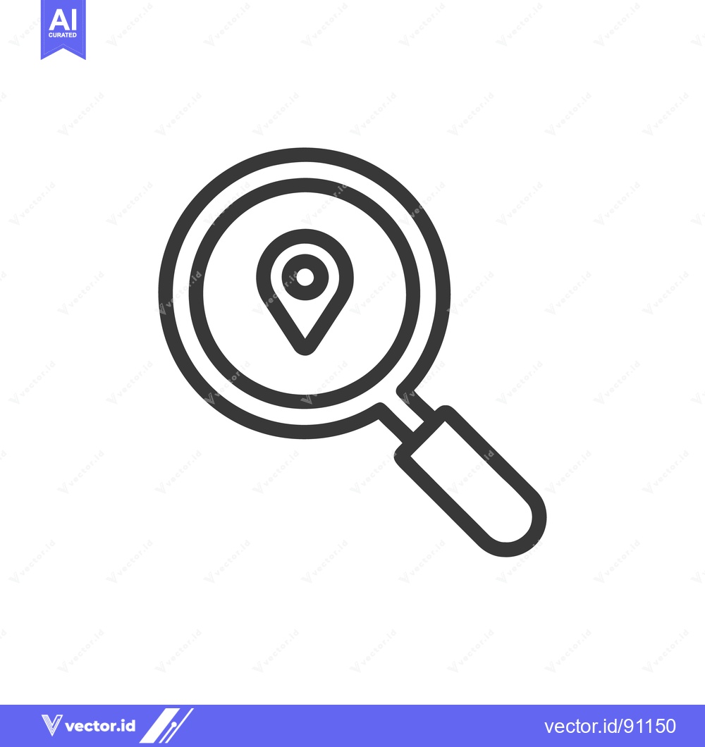 Premium Vector dari Location Search: Magnifying Glass Icon with Map Pinpoint Symbol, Minim