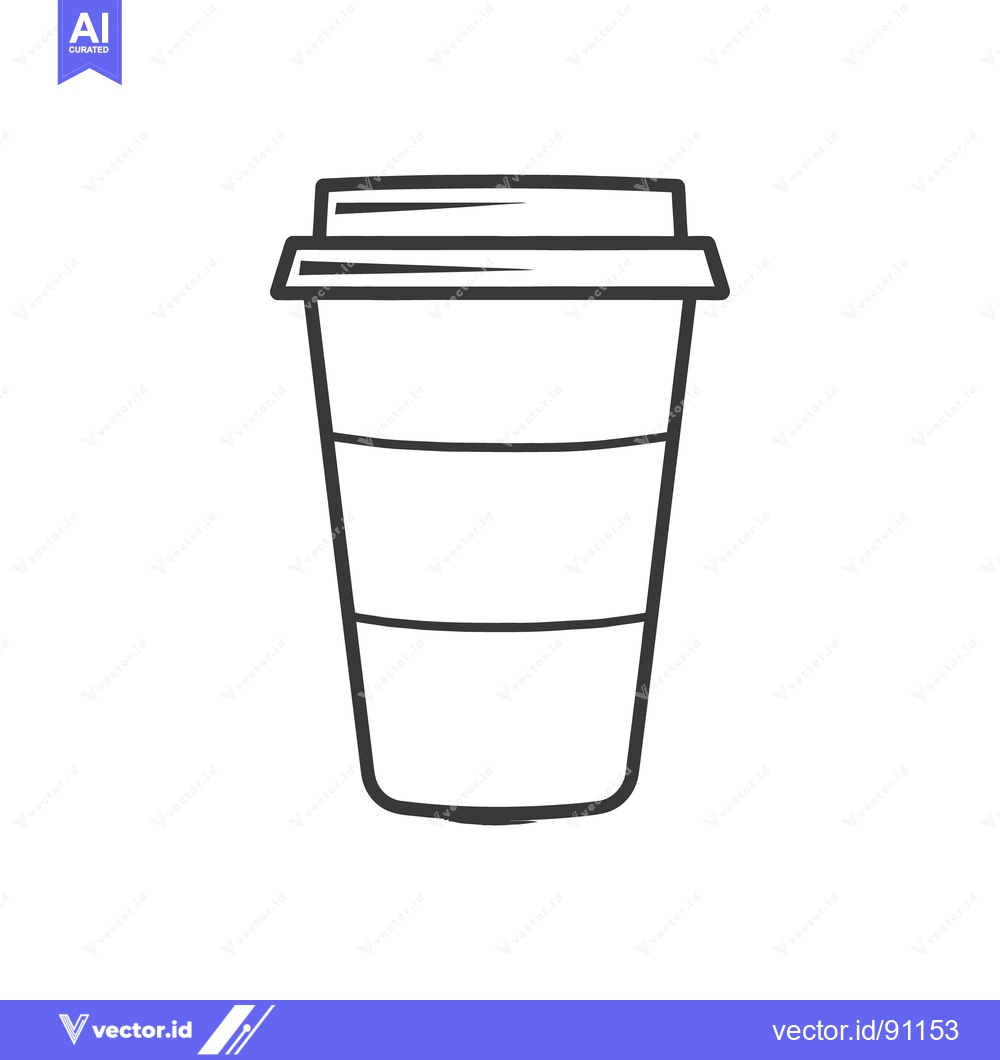 Premium Vector of A black and white line drawing depicts a disposable coffee cup