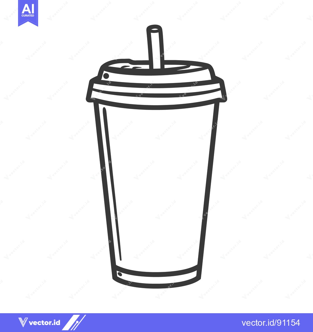 Premium Vector of A line drawing depicts a beverage cup with a straw inserted