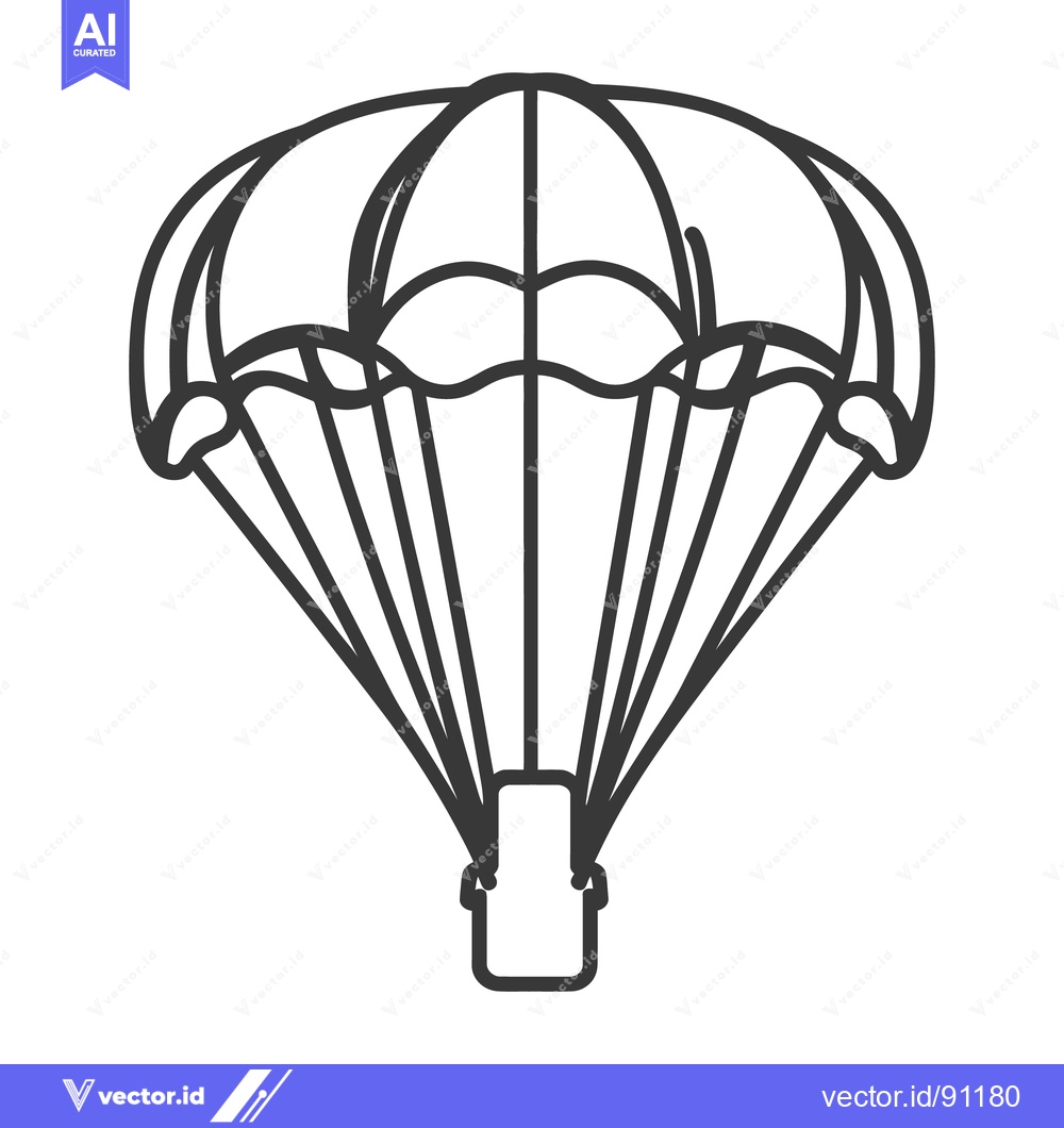 Premium Vector of A monochrome illustration depicts a parachute suspended in the air