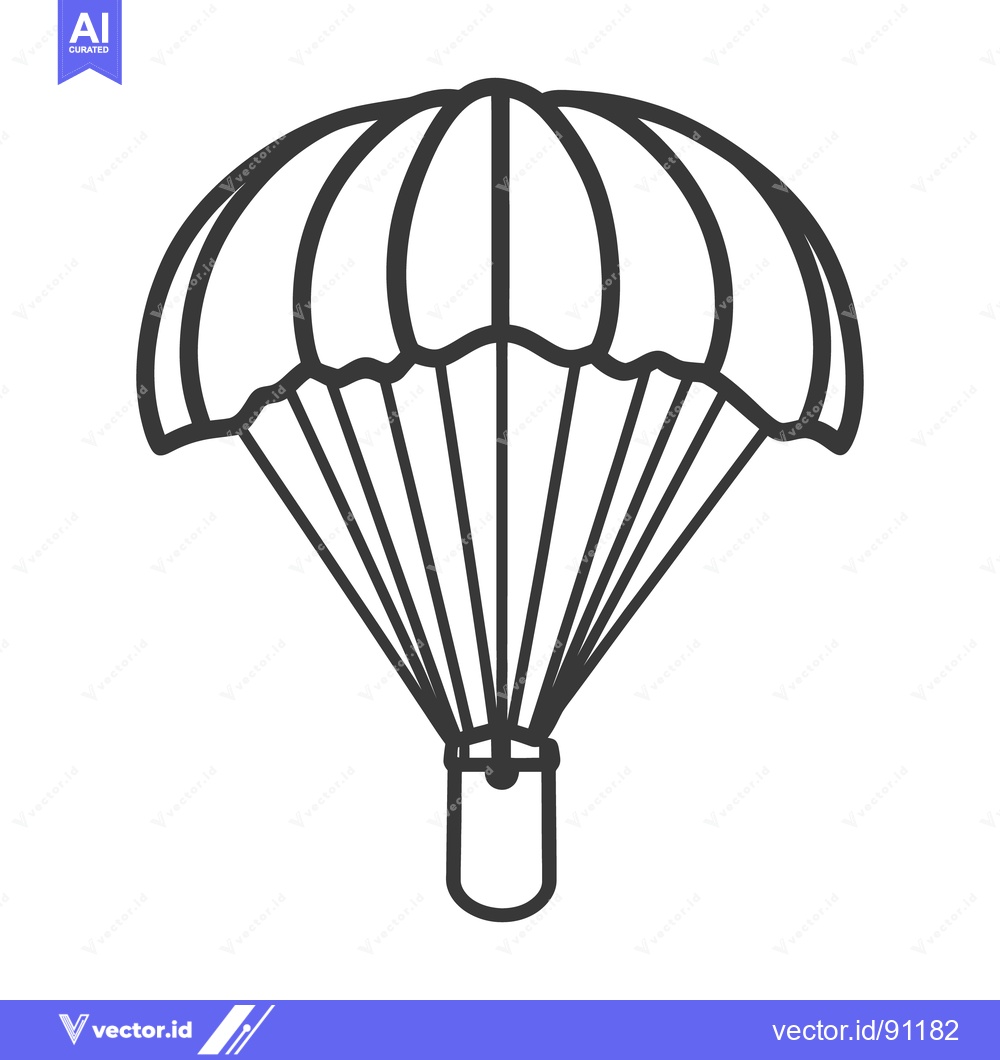 Premium Vector dari A black outline drawing showing a parachute with a container