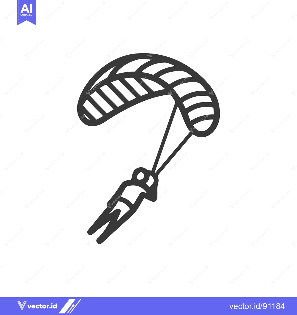 Premium Vector of Minimalist Paragliding Icon: Black Outline on White Background