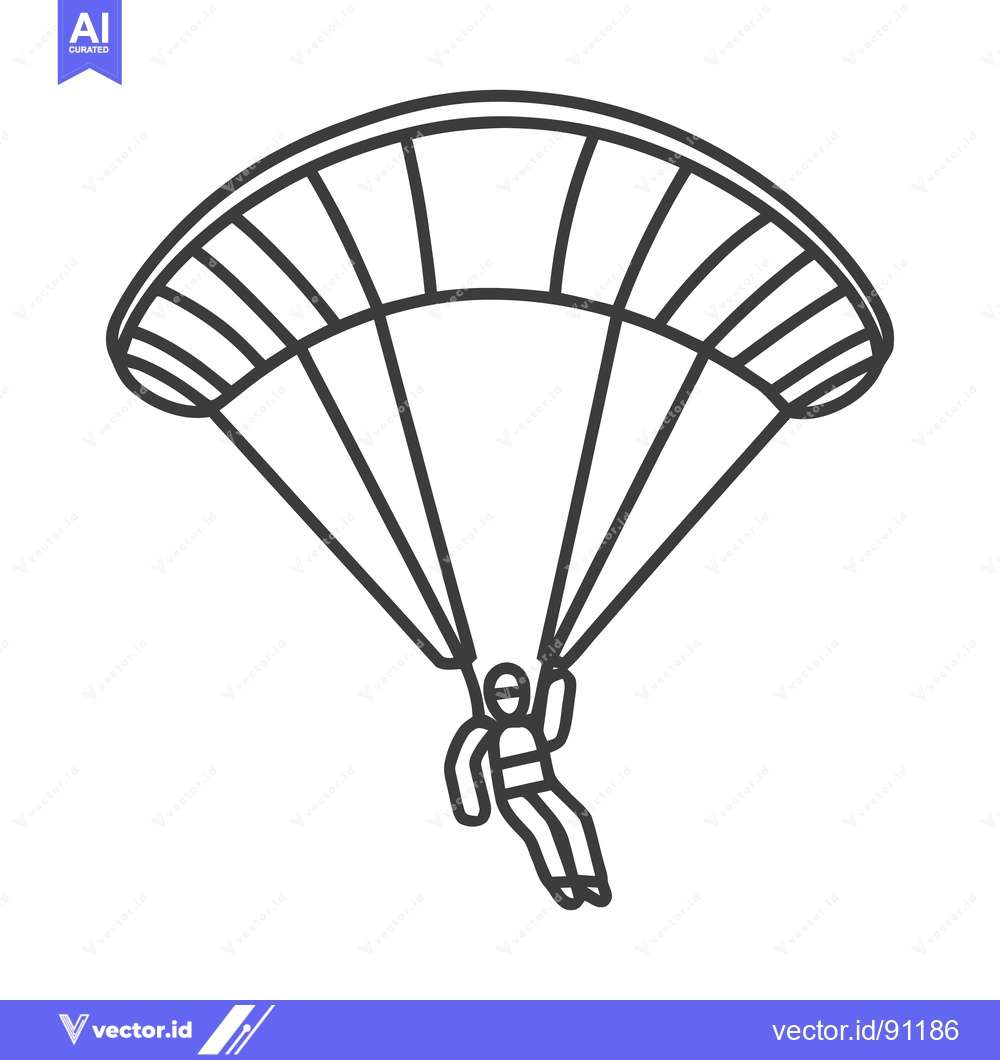 Premium Vector dari Minimalist Parachuting Icon: Skydiver Descending with Open Parachute,