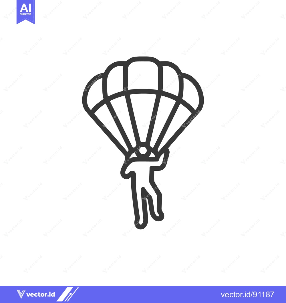 Premium Vector dari Minimalist Parachuting Icon: Skydiver Descending with Parachute