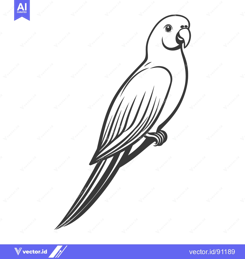 Premium Vector of The monochrome illustration depicts a perched parrot on a branch