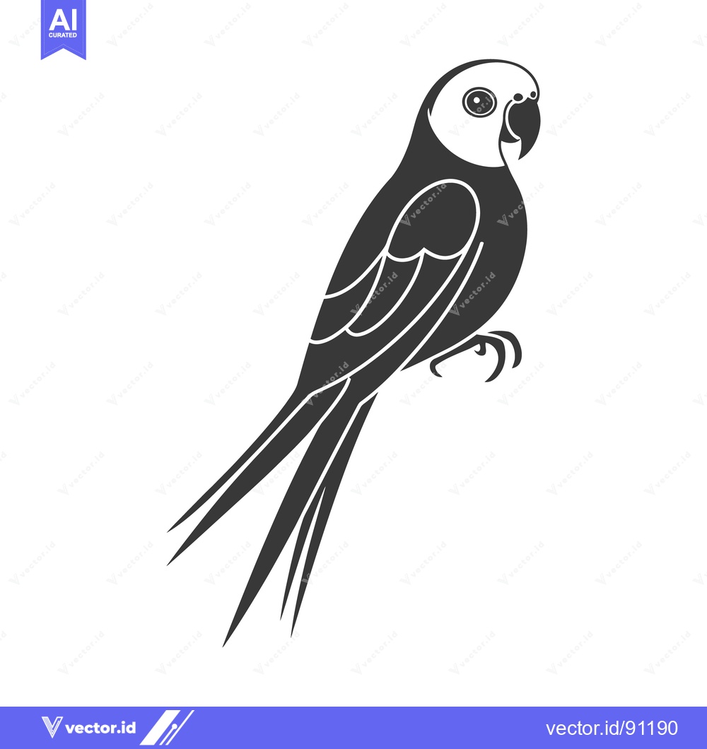 Premium Vector dari Black and white depiction of a perched parrot on a white background