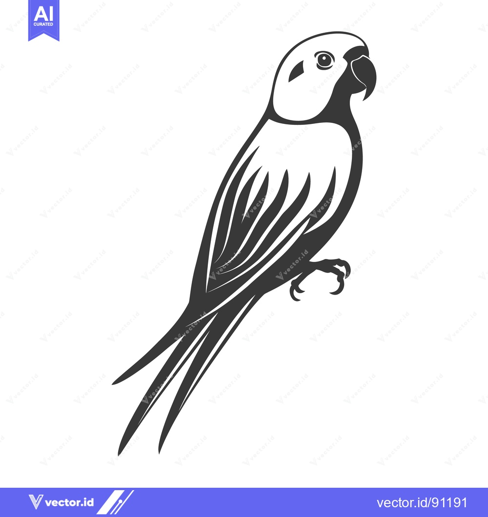 Premium Vector dari A stylized black and white illustration of a perched parrot