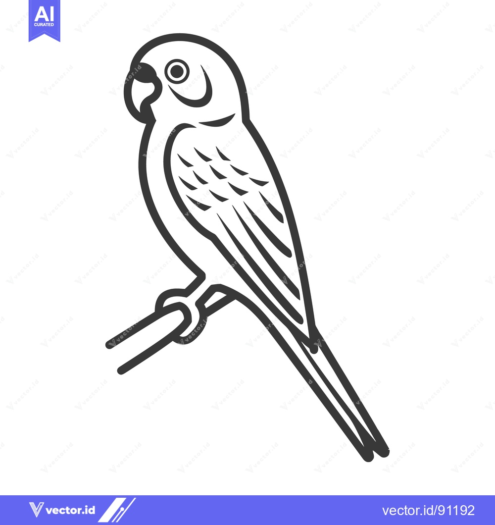 Premium Vector of A simplified black line drawing of a perched parrot