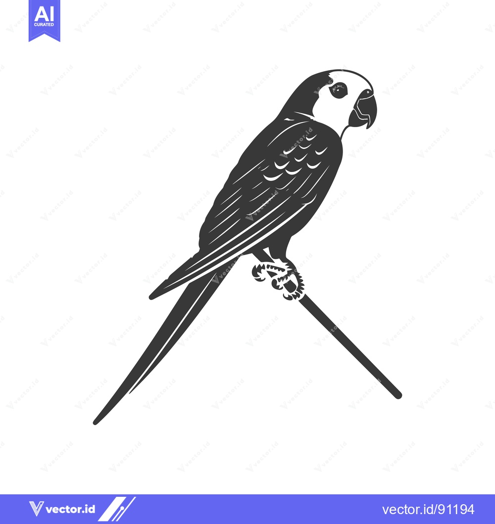 Premium Vector dari A stylized black and white parrot perched upon a branch