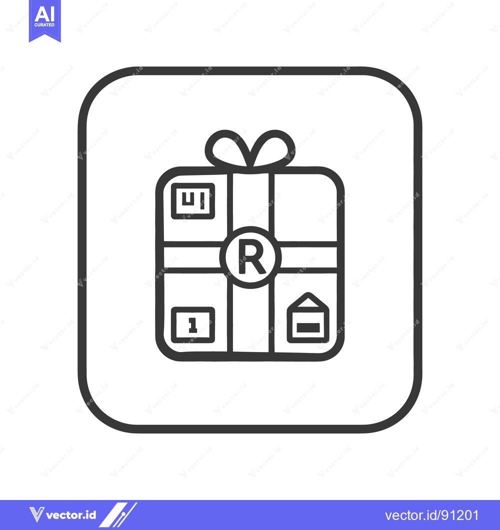 Premium Vector of A black line art illustration of a present inside a square