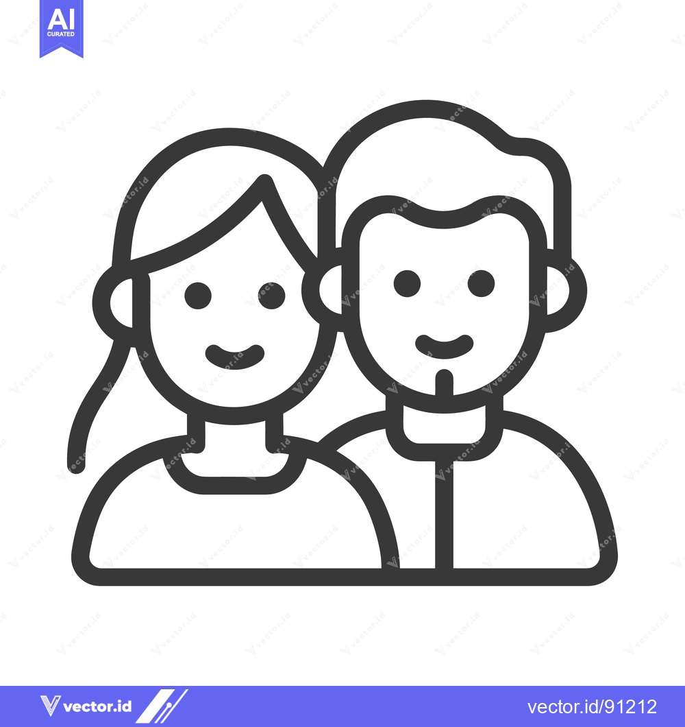 Premium Vector dari Two smiling people are standing together happily in an icon style