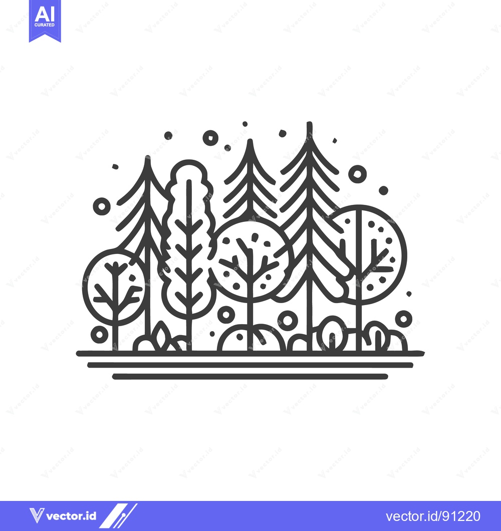 Premium Vector of Minimalist Forest Line Art: Diverse Tree Shapes and Snowfall