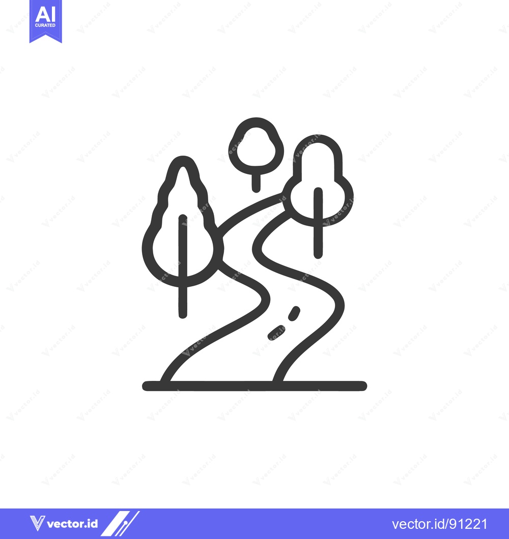 Premium Vector dari Minimalist Icon of Winding Road Through Trees, Simple Line Art Design