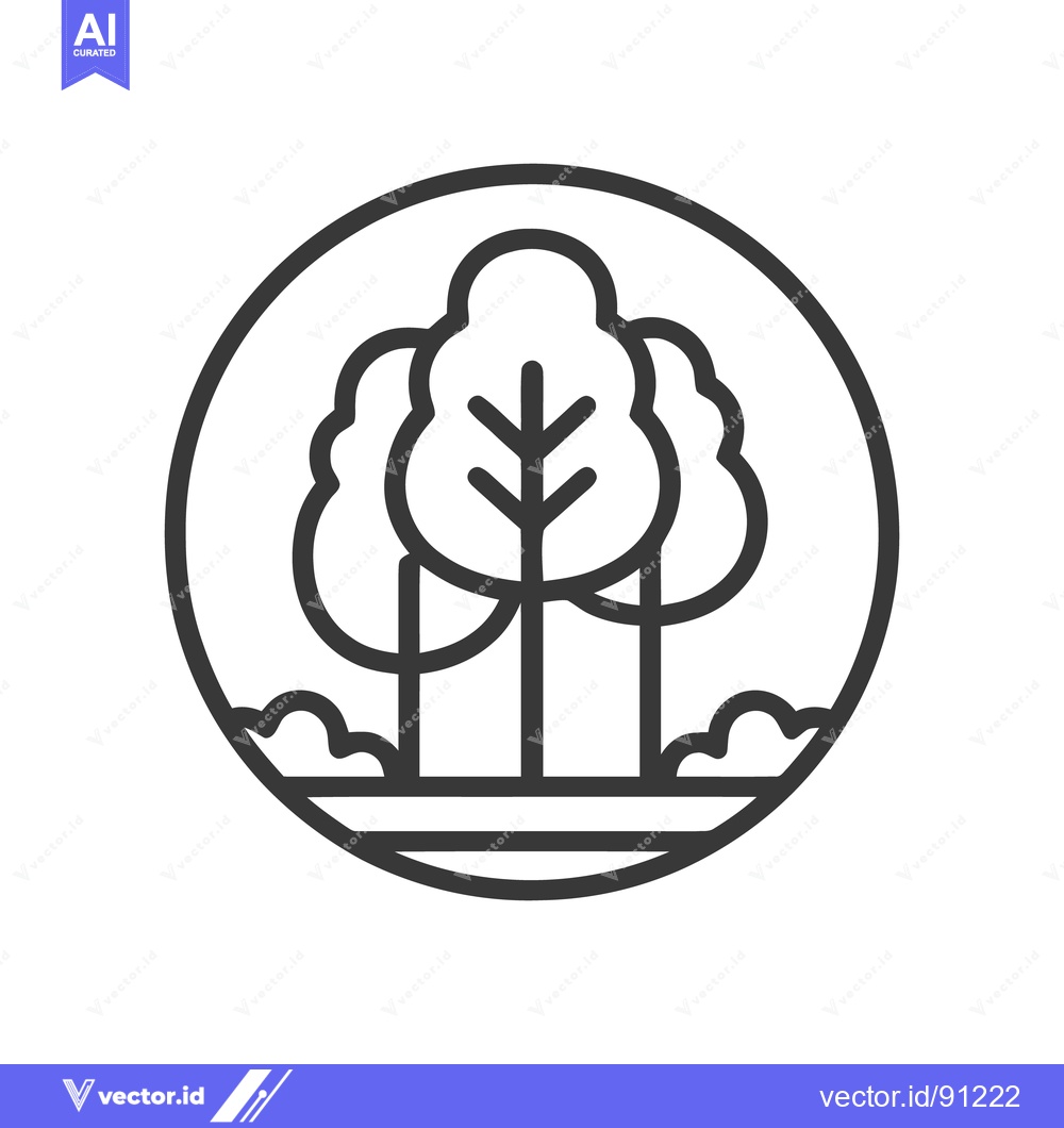 Premium Vector of Minimalist Forest Icon: Trees and Bushes in Circle Frame