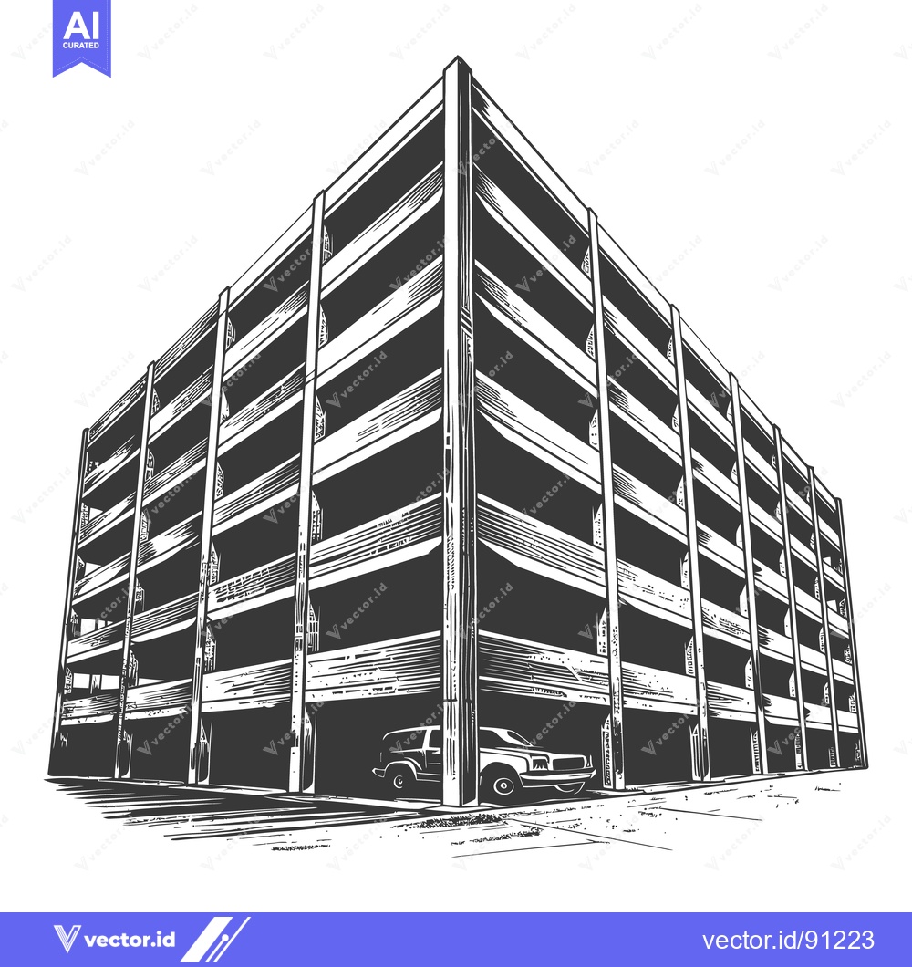 Premium Vector dari A multi story concrete parking garage with vehicles parked inside it