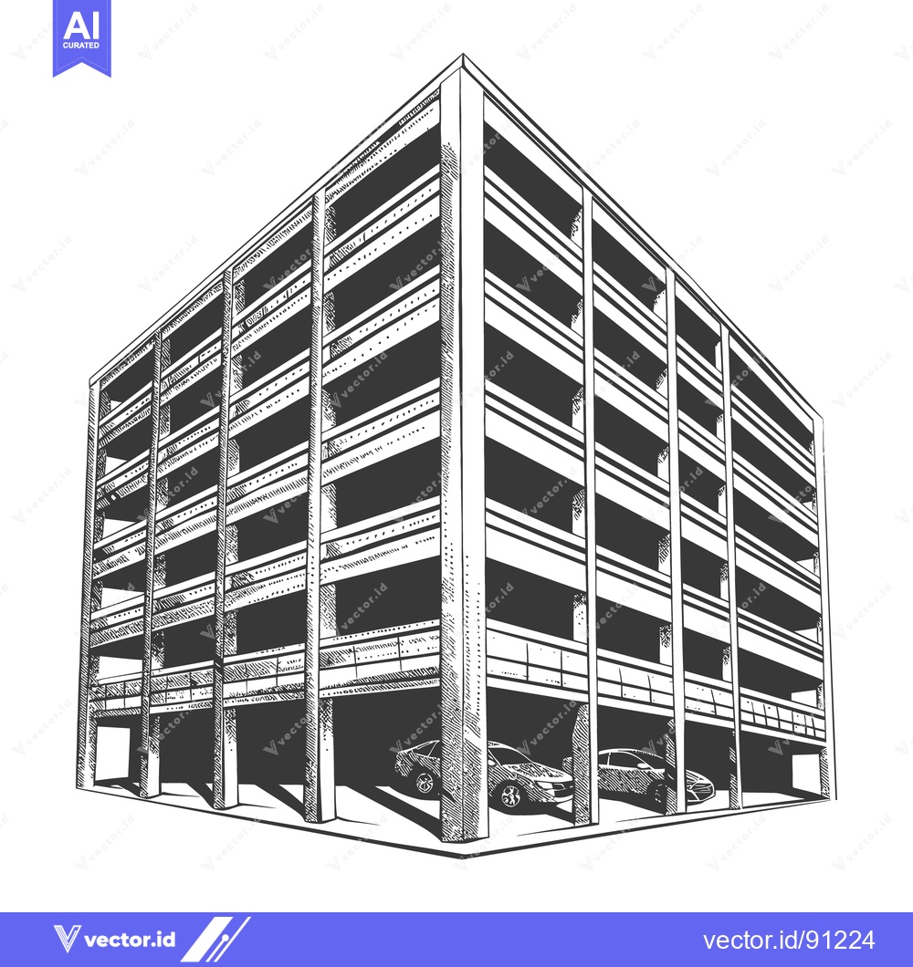 Premium Vector dari An artistic black and white illustration of a parking structure buildi