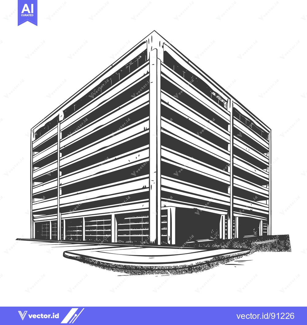 Premium Vector of A detailed vector illustration showing a modern multi story parking ga