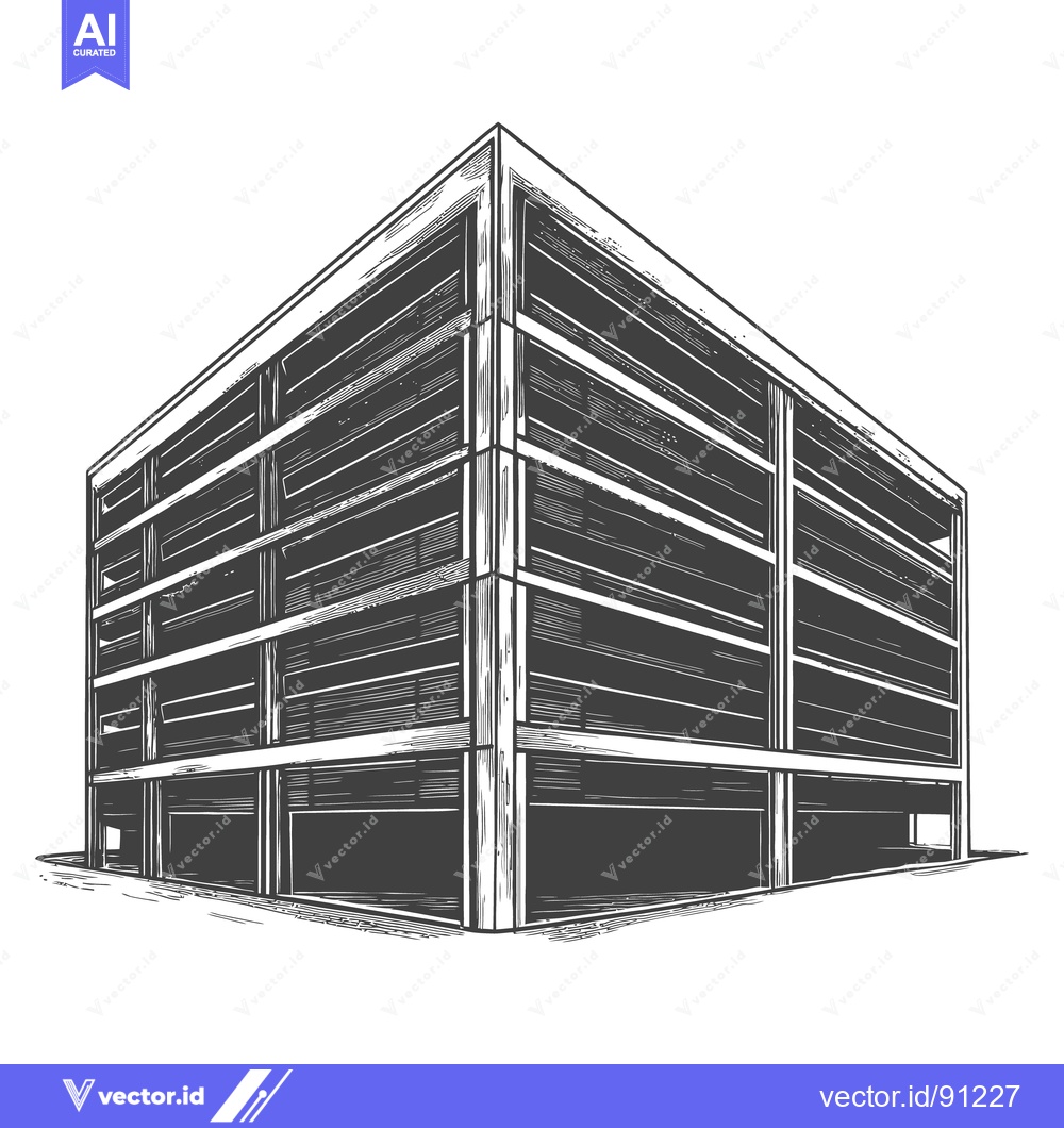 Premium Vector of Architectural illustration of a modern building with several horizonta