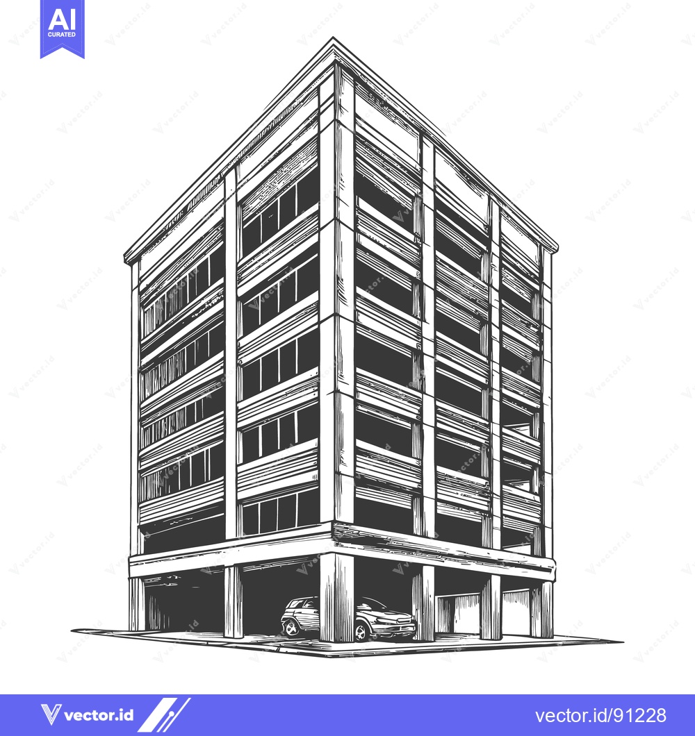 Premium Vector dari An architectural drawing presents a multistory parking structure build