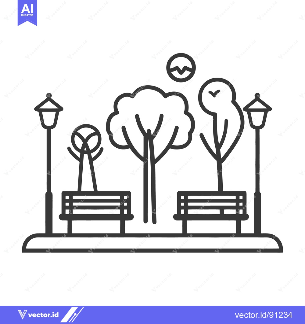Premium Vector of An outdoor scene featuring benches trees streetlights and objects